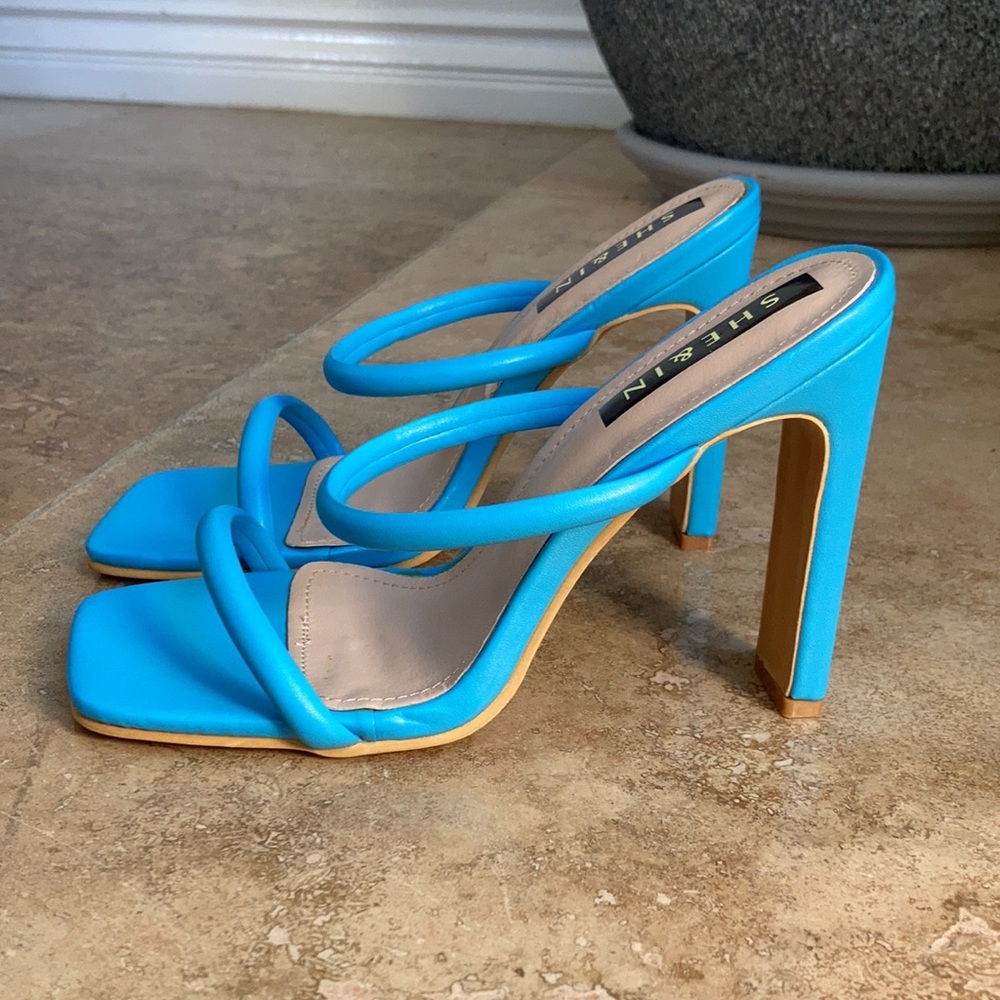SHE & N Blue slip on size 7.5 sandal high heels